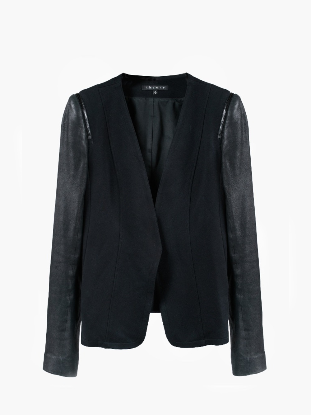 THEORY YAISA PRYOR Leather Sleeve Zip Shoulder Jacket Blazer Black Size P/TP